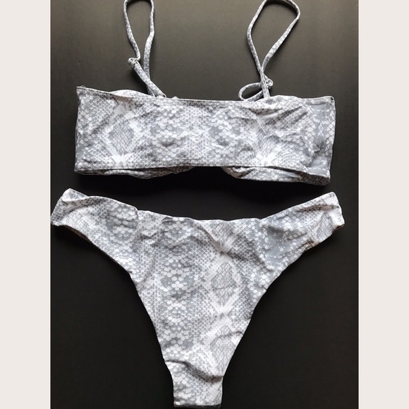 Gray Bow Printed Bikini Set - Picture 3 of 3